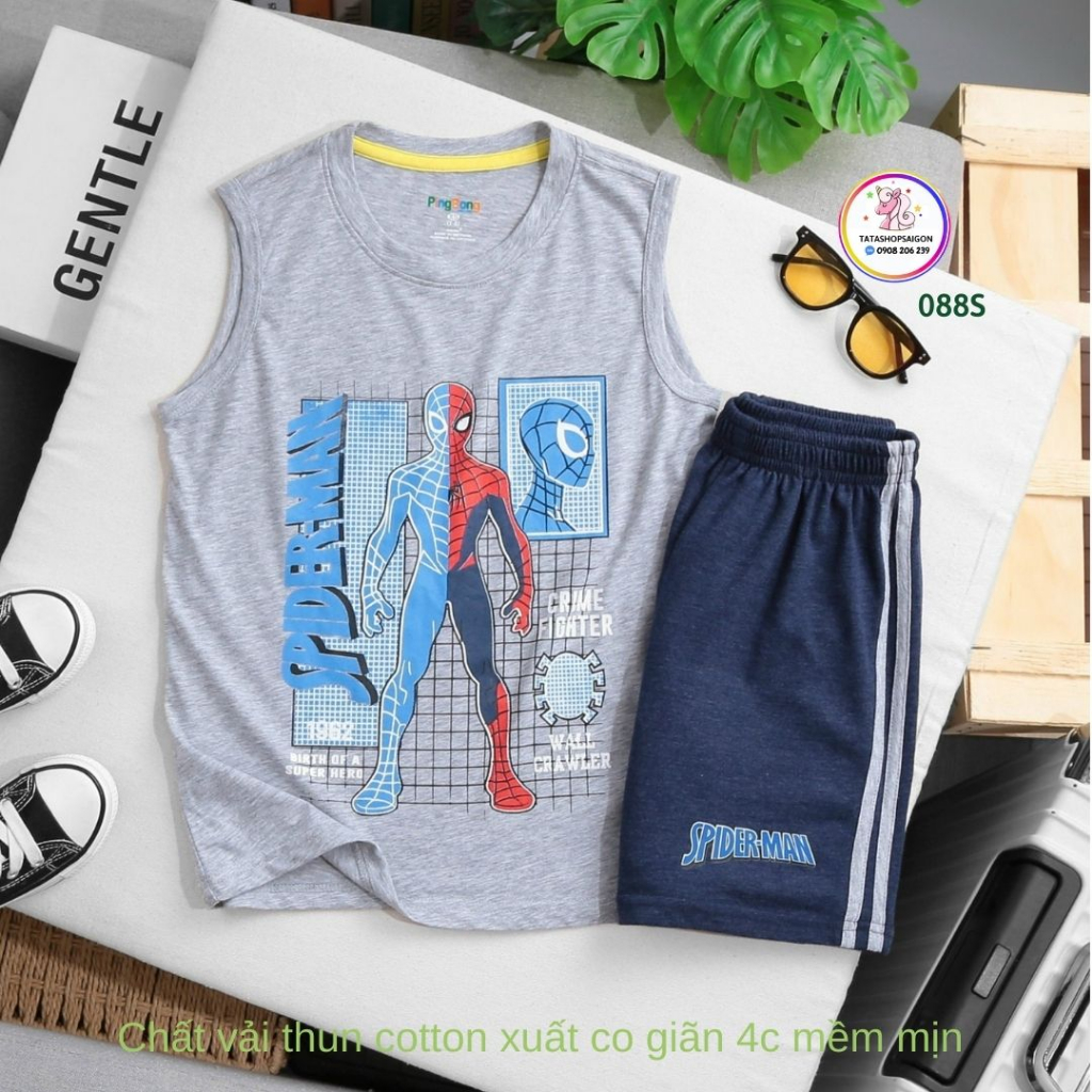 19 đến 50kg - Đồ bộ ba lỗ cho bé trai size đại - Bộ đùi sát nách bé trai thun cotton xuất mềm mát VNXK 088