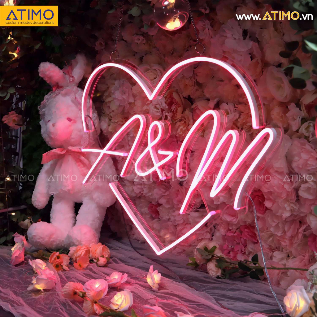 Đèn LED Neon CHỮ LỒNG TRÁI TIM trang trí Đám cưới, wedding, decor shop, quán cafe, phòng games, làm theo yêu cầu