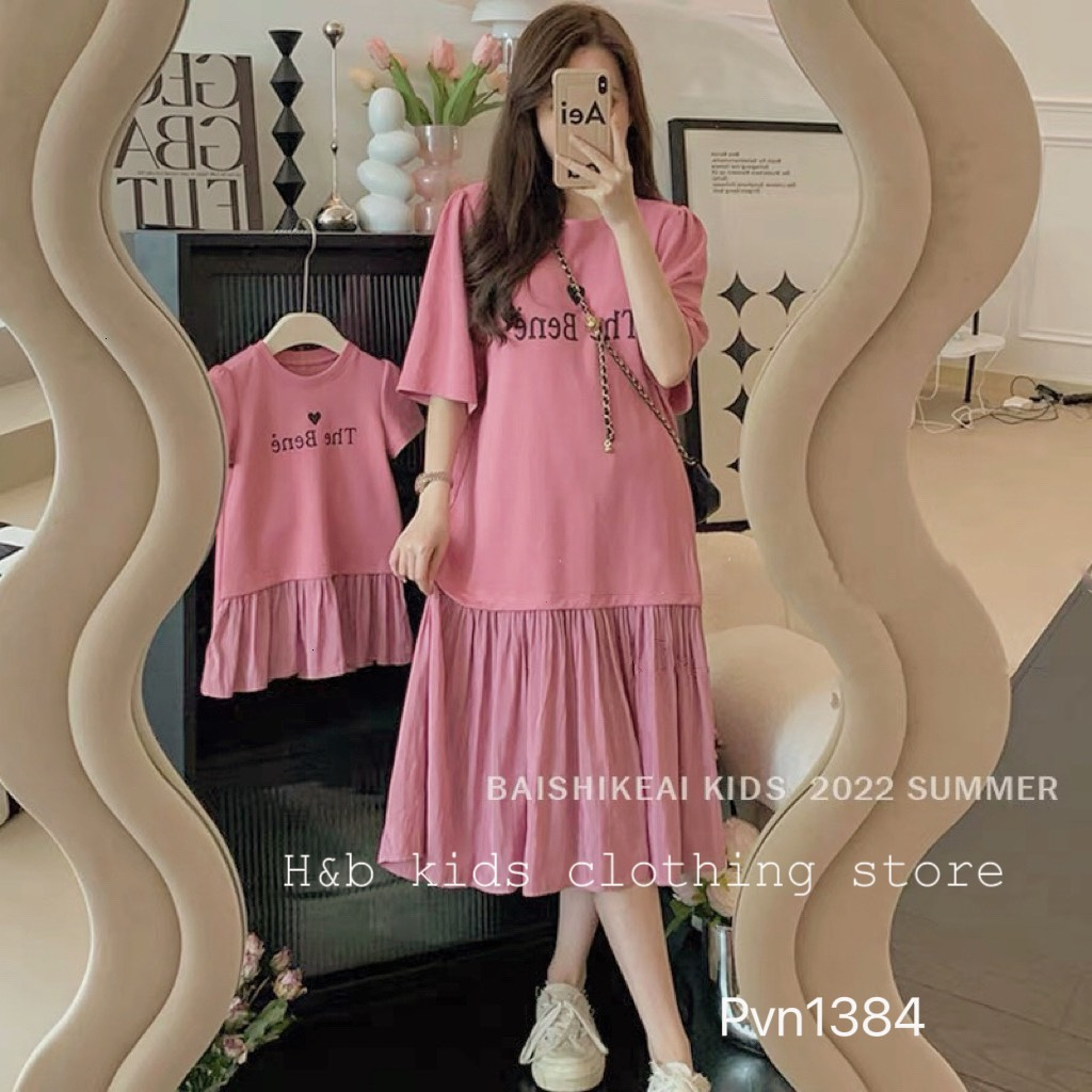 Set quần áo đôi cho mẹ và bé gái đính hoa dễ thương