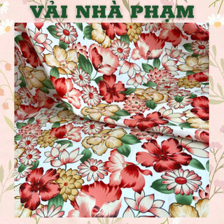 Vải lụa 75d hoa to nền trắng kem-khổ 1.5m-vải nhà phạm