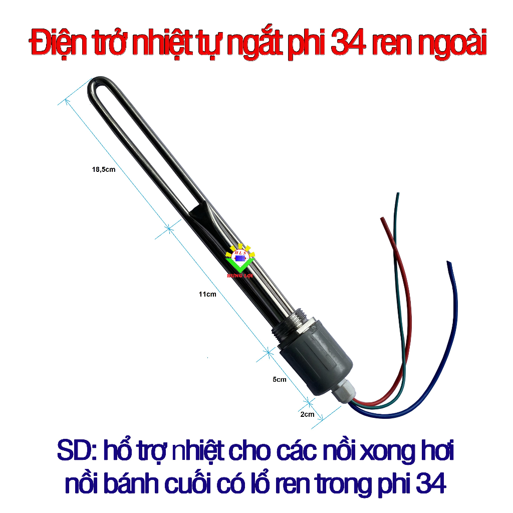 Điện trở nhiệt phi 34 tự ngắt công suất 2KW nồi xong hơi, nồi bánh cuốn