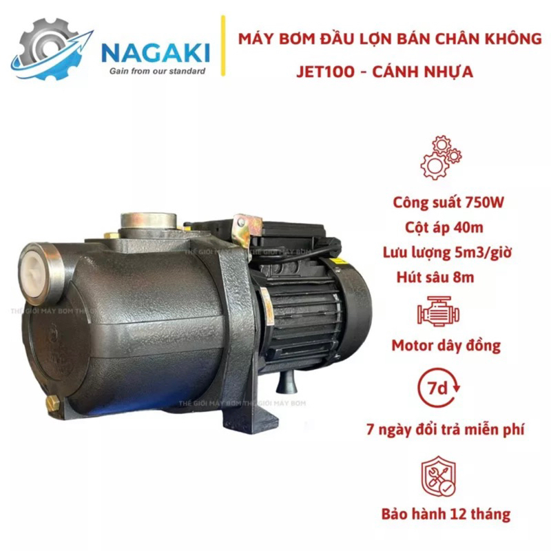 Máy bơm nước con lợn tự mồi 750W (1HP) NAGAKI - Bảo hành 1 năm ( Cam kết hàng chính hãng )