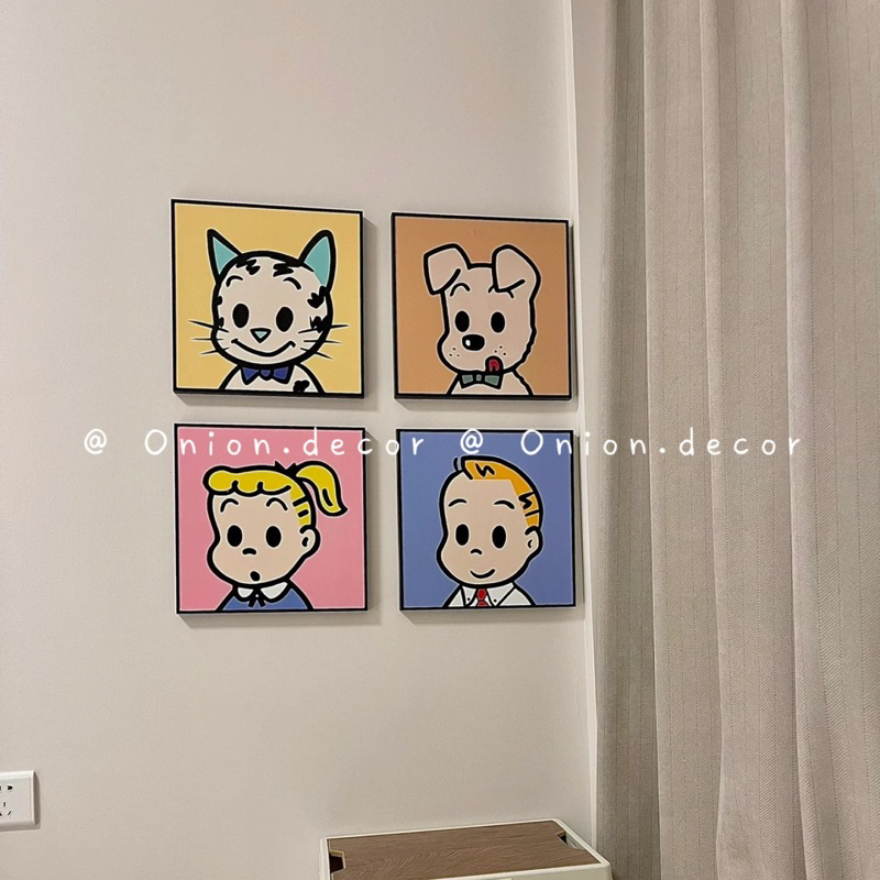 Tranh trang trí sơn dầu Haradaji ins style treo tường đáng yêu