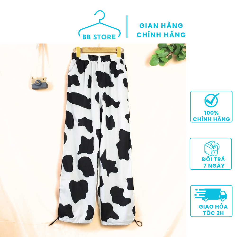 Quần dài họa tiết bò sữa ống rộng ulzzang - quần jogger nam nữ unisex hot hit