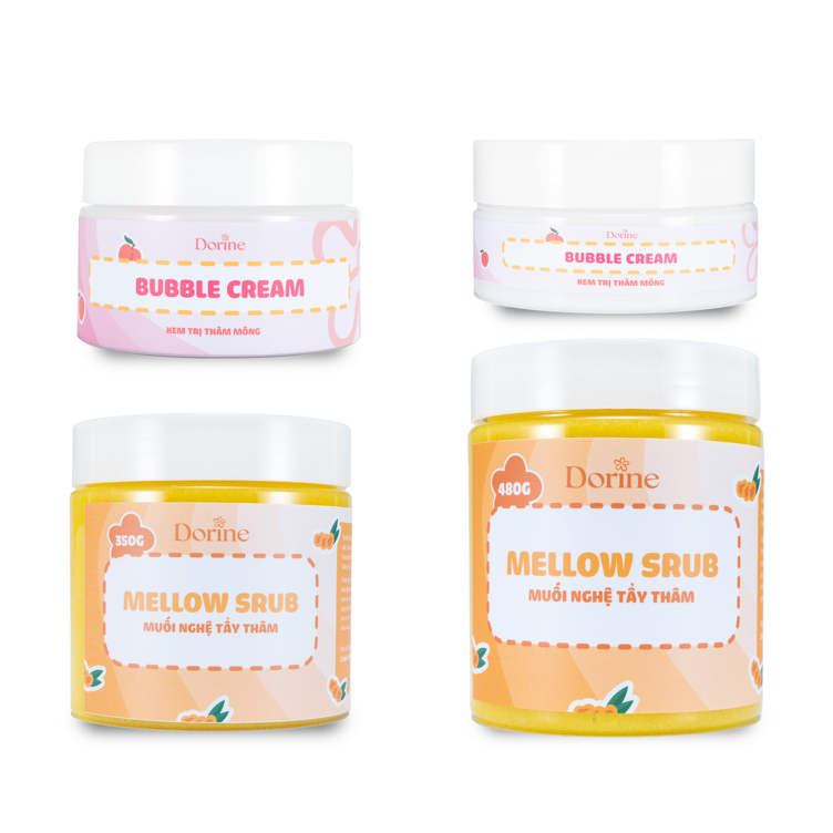 Combo muối tẩy da chết và kem dưỡng mờ thâm Bubble Butt 400g - Dorine Beauty Skin