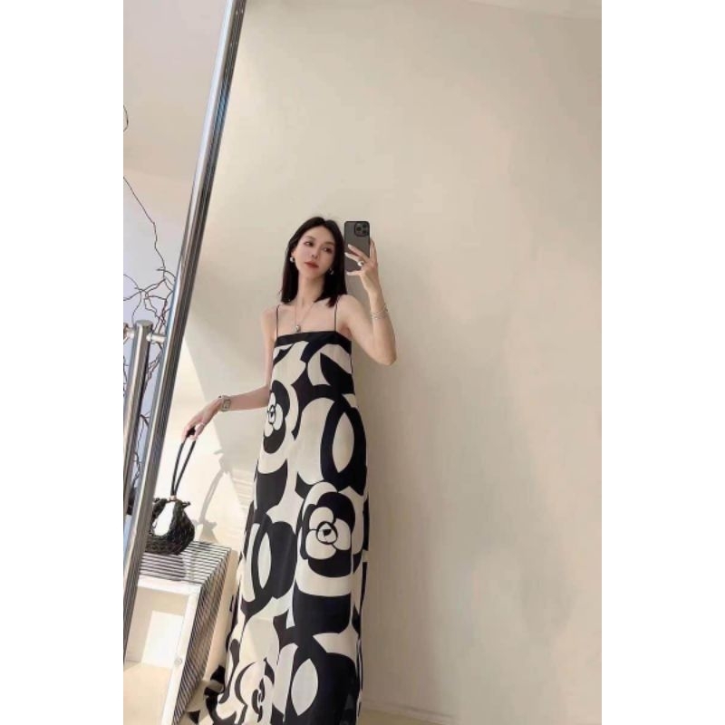 Váy 2 dây hoa trà