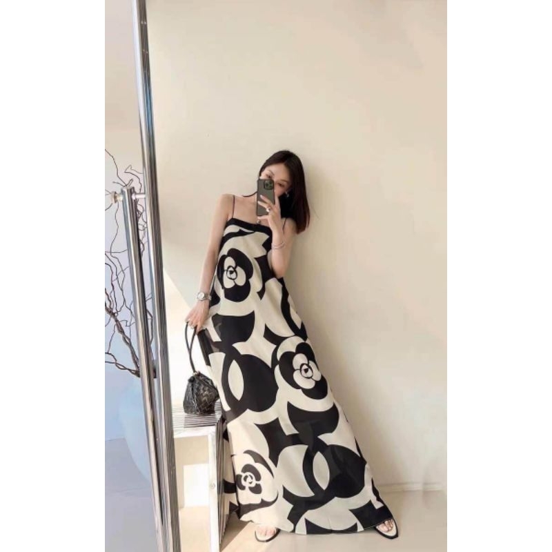 Váy 2 dây hoa trà