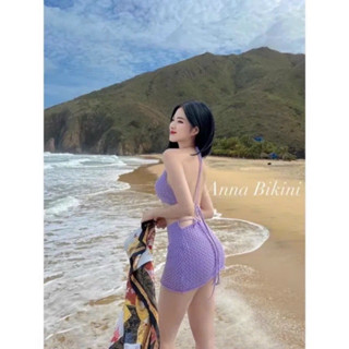 Set đi biển áo yếm kèm chân váy len đan - Bộ 2 món áo yếm chân váy len đan