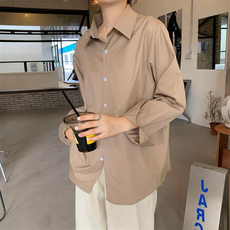 Áo sơ mi dài tay thêu chữ S dáng rộng chất thô đũi dày không lộ, áo sơ mi dài tay thêu họa tiết oversize