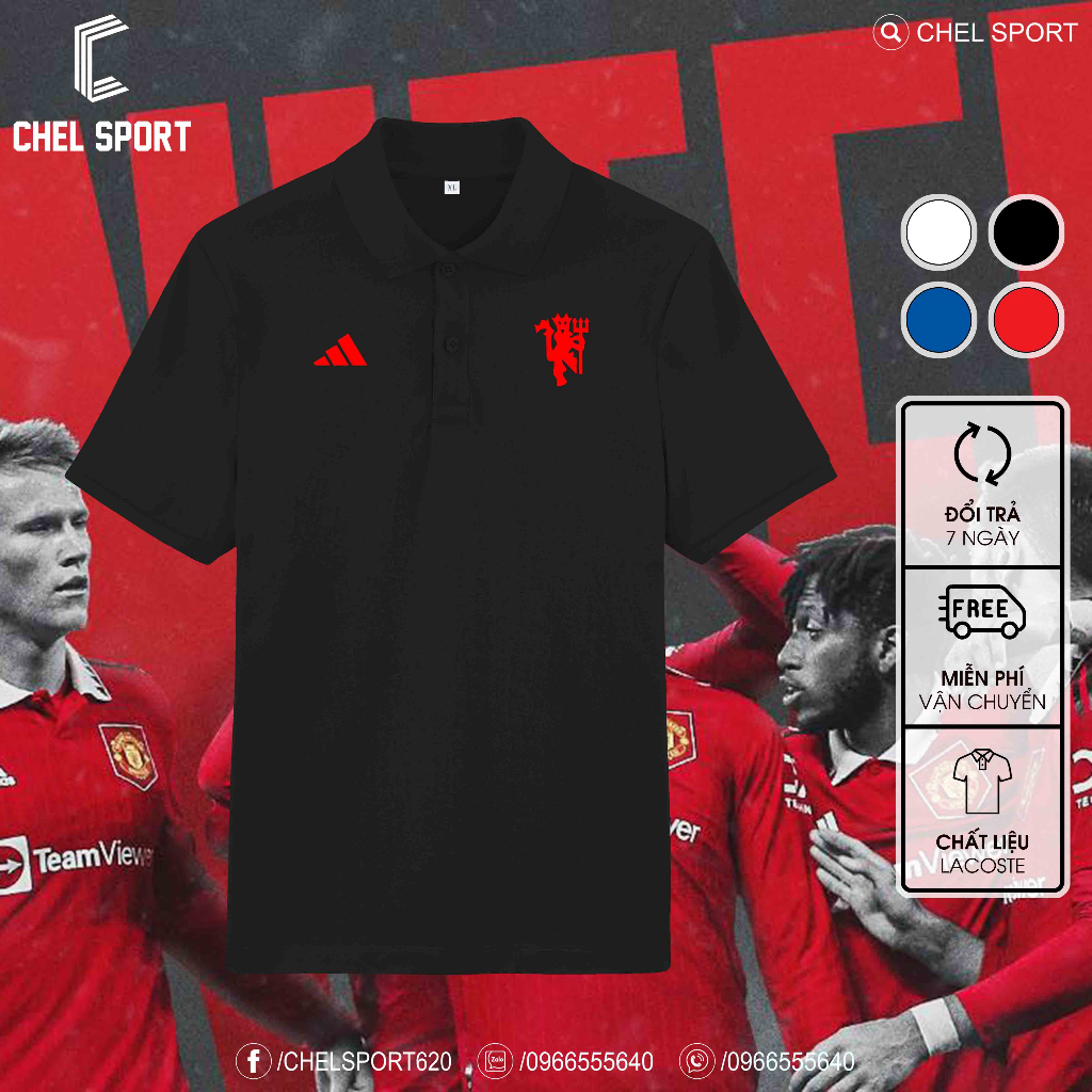 Áo polo logo thêu Man United Red Devil 2023/24 cao cấp