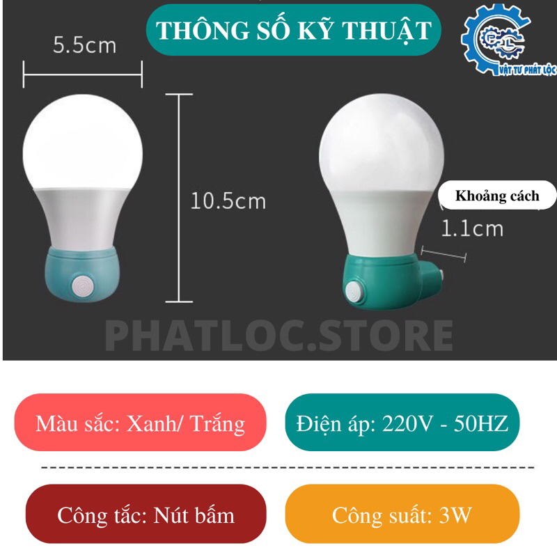 Đèn ngủ bóng LED TRÒN 3W 2 chế độ ánh sáng Trắng-Vàng có công tắc nhiều màu | BigBuy360 - bigbuy360.vn