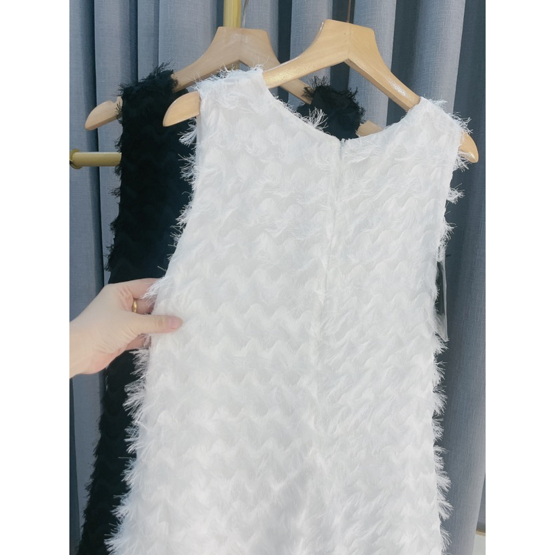 Váy lông vũ sát nách khóa kéo sau 3m có túi hông siêu hot