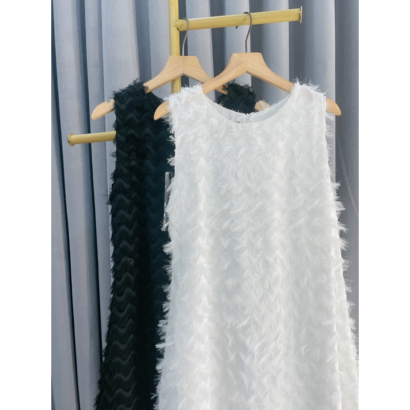 Váy lông vũ sát nách khóa kéo sau 3m có túi hông siêu hot