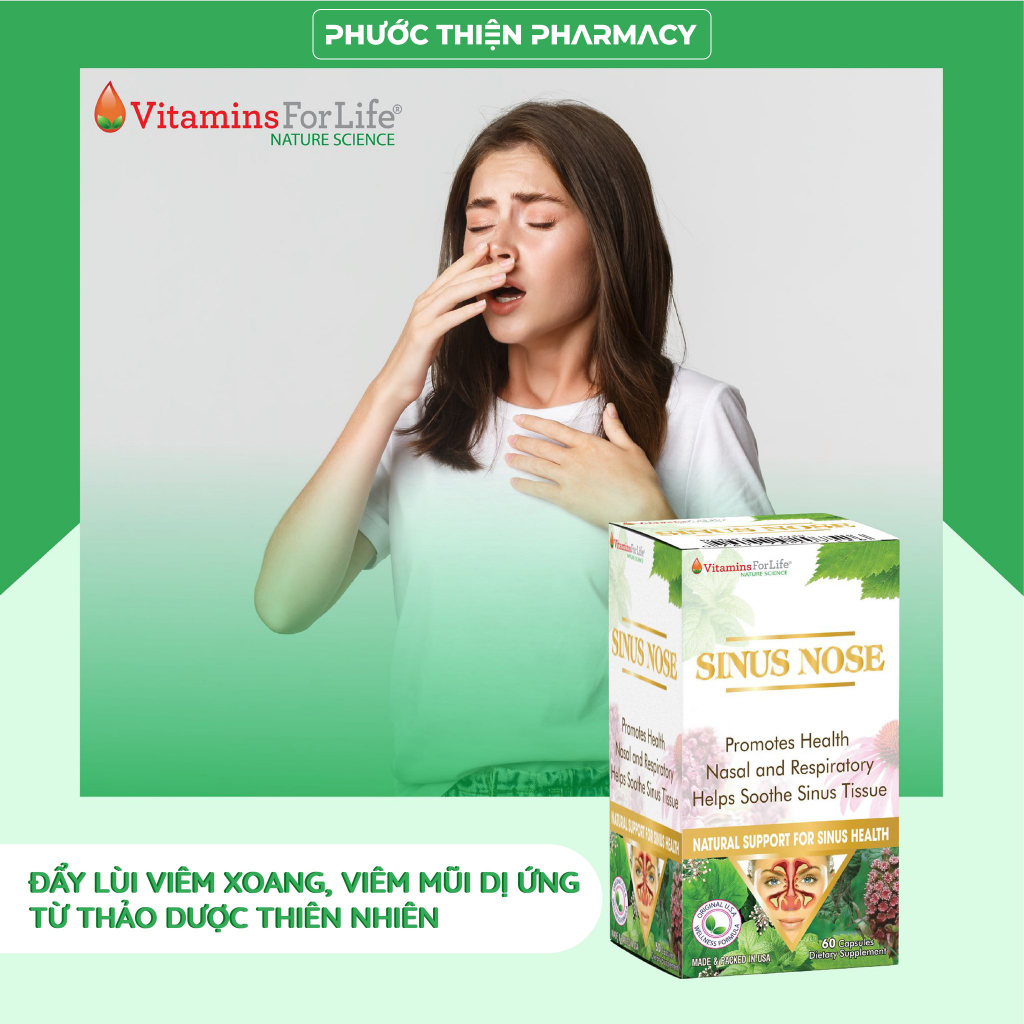 SINUS NOSE Viên uống hỗ trợ viêm xoang viêm mũi dị ứng Lọ 60 Viên - chiết xuất Echinacea, keo ong