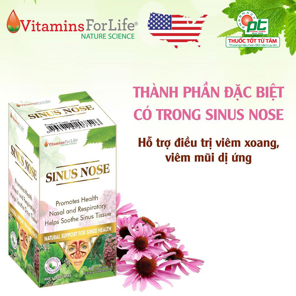 SINUS NOSE Viên uống hỗ trợ viêm xoang viêm mũi dị ứng Lọ 60 Viên - chiết xuất Echinacea, keo ong