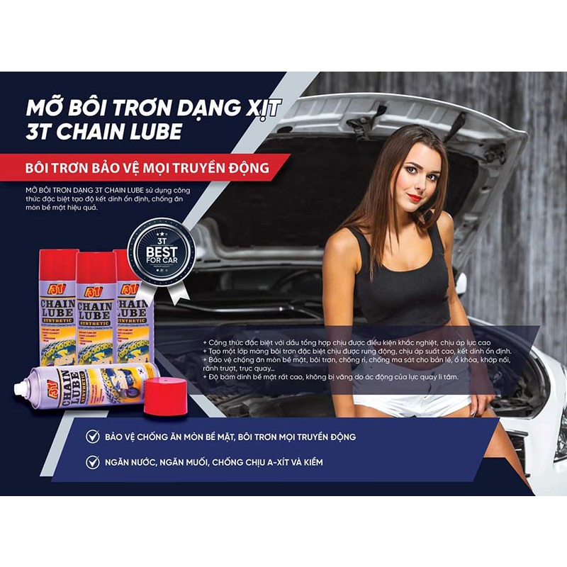 Chai xịt dưỡng sên (xích) xe máy xe đạp 3T Chain Lube dung tích 500ml
