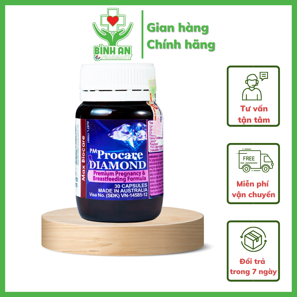 Viên uống bổ sung Vitamin cho bà bầu PM Procare DIAMOND lọ 30 viên (Hàng chính hãng của Úc)
