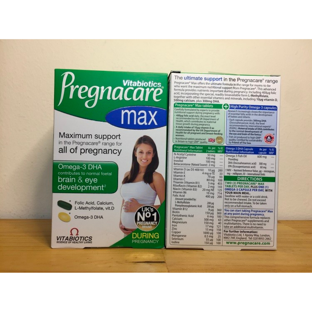 Vitamin tổng hợp cho bà bầu Pregnacare Max, Anh (84 viên) bổ sung Vitamin C, D3, DHA, Axit Folic