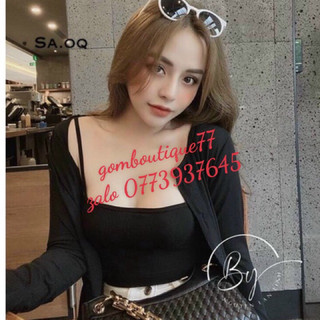 Sét áo 2 dây kèm khoác xinh, Set áo 2 món khoác cardigan tay dài cột nơ