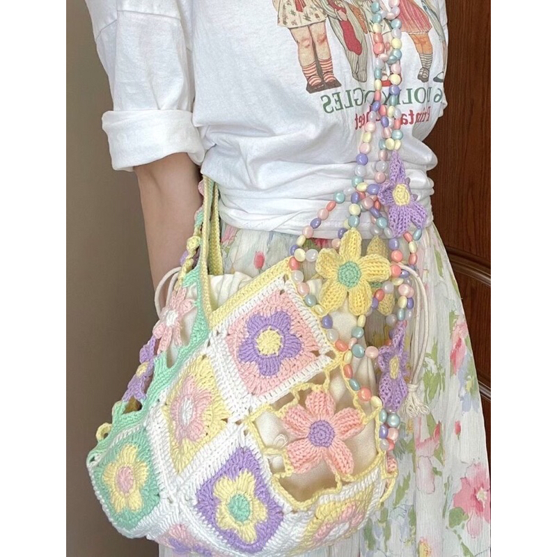 Túi Hoa mix hạt cườm_HandmadeCrochet
