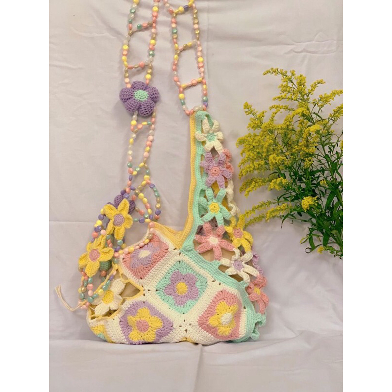 Túi Hoa mix hạt cườm_HandmadeCrochet
