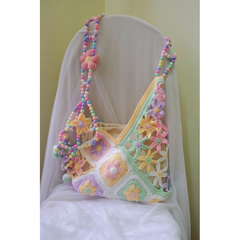 Túi Hoa mix hạt cườm_HandmadeCrochet