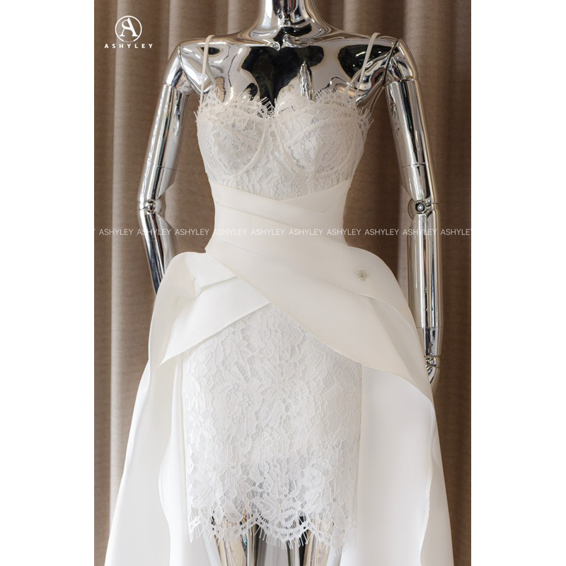 Váy thiết kế cúp ngực ren phối tafta xoè tà ASHELEY loại 1