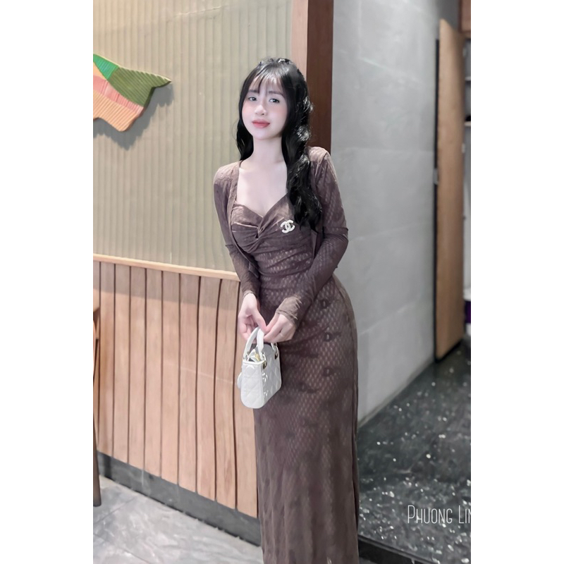 Set váy body ren kèm áo choàng ngoài tiểu thư vintage