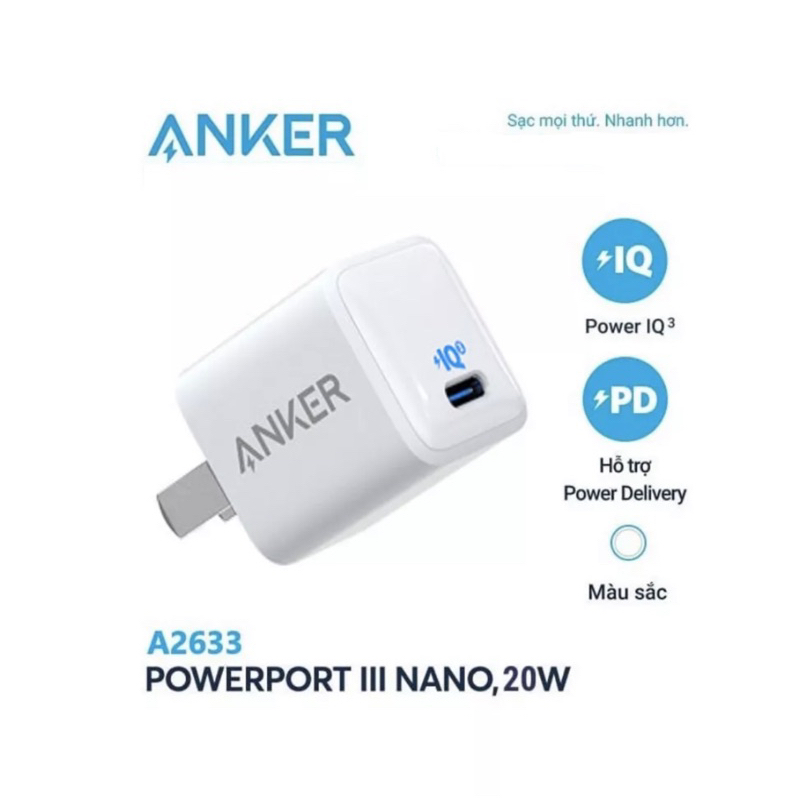 củ Sạc nhanh PD 20W Anker PowerPort III Nano A2633 chính h@ng , bảo hành 12 tháng