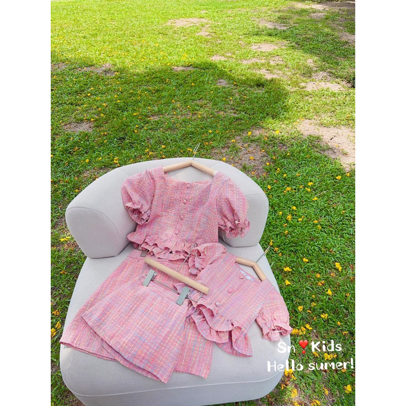Sỉ set váy mẹ bé chất dạ mềm áo tay phồng Jane snkids