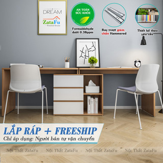 Bàn làm việc gỗ bàn đôi kết hợp kệ ngăn kéo dưới bàn blv-68 zatafu