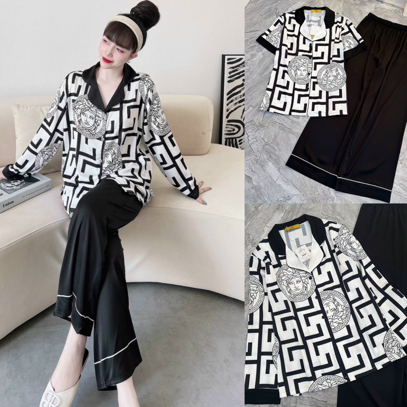 BỘ PYJAMA LỤA HOẠ TIẾT QUẢNG CHÂU CAO CẤP MÃ 2023-2606