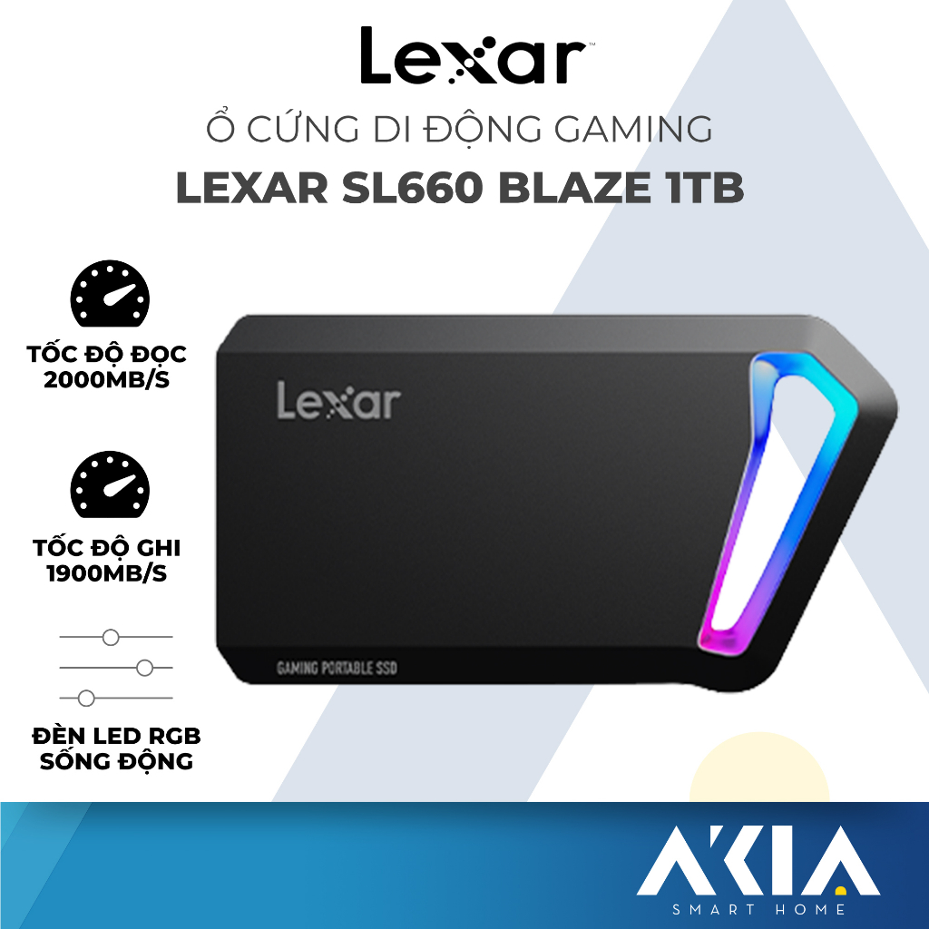 Ổ cứng di động Gaming Lexar SL660 BLAZE SSD 1TB, tốc độ đọc 2000Mb/s, tốc độ ghi 1900Mb/s, đèn LED RGB sống động
