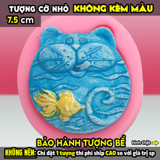 Tượng tranh nổi MÈO TRÒN size M, thạch cao trắng (Không kèm màu), luyện vẽ, decor