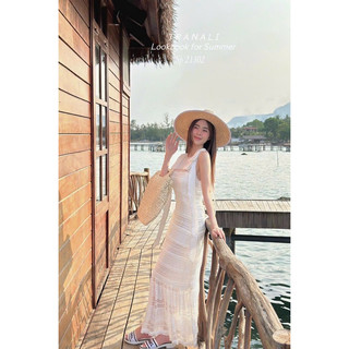 ĐẦM MAXI REN NƠ VAI KEM