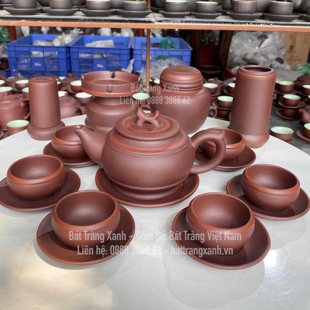 Bộ Ấm Trà Bát Tràng - Bộ Ấm Trống Chỉ Nguyên Mộc Đủ Phụ Kiện - Ấm Chén Nghệ Nhân Vương Mạnh Tuấn