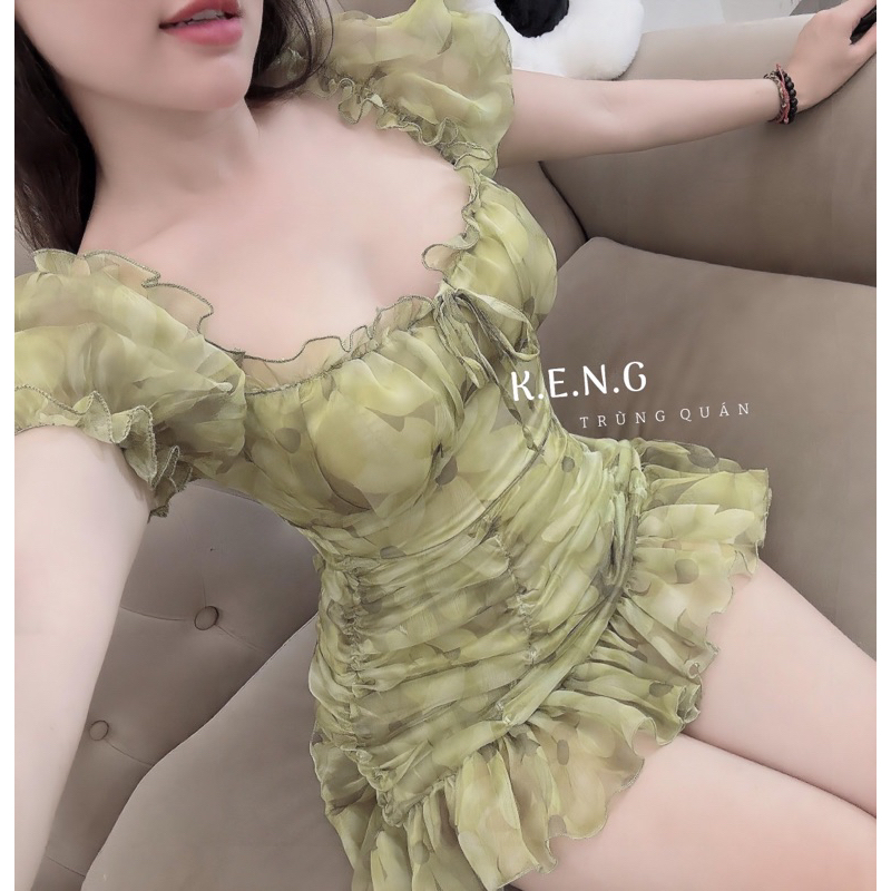 Váy hoa voan cộc tay đuôi cá