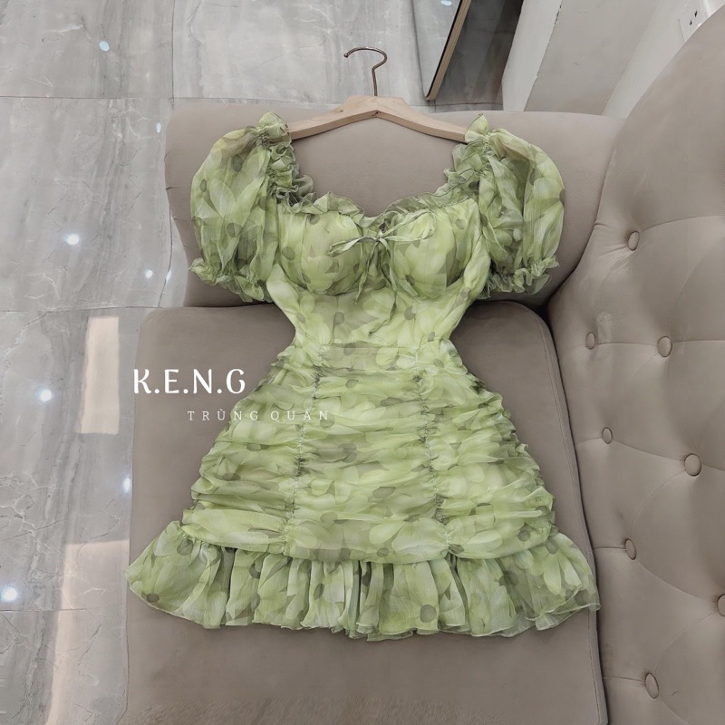 Váy hoa voan cộc tay đuôi cá