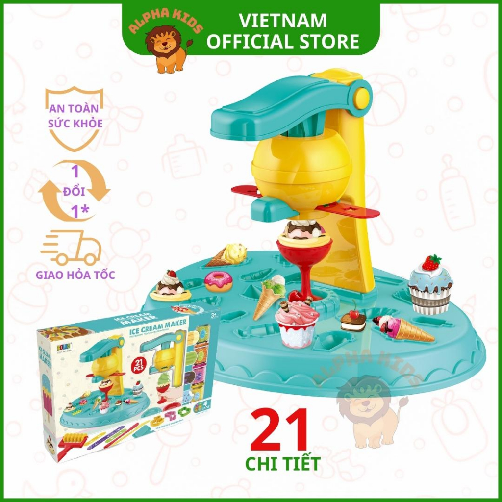 Đồ Chơi Nấu Ăn Làm Kem Bằng Đất Sét ALPHA KIDS - Hộp 21 chi tiết lắp ráp BOWA8739