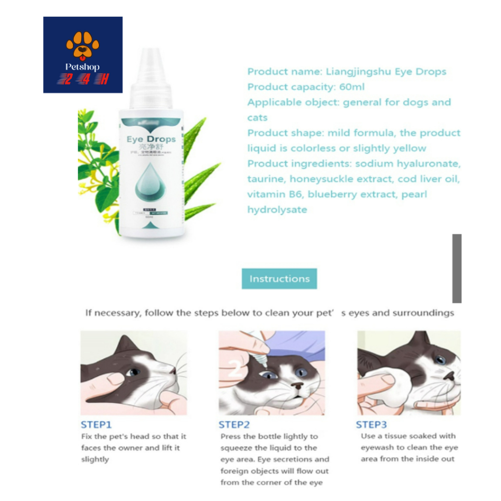 Nhỏ mắt BORAMMY  loại bỏ bụi bẩn, làm sạch mắt, ngừa viêm mắt và đổ ghèn cho chó mèo