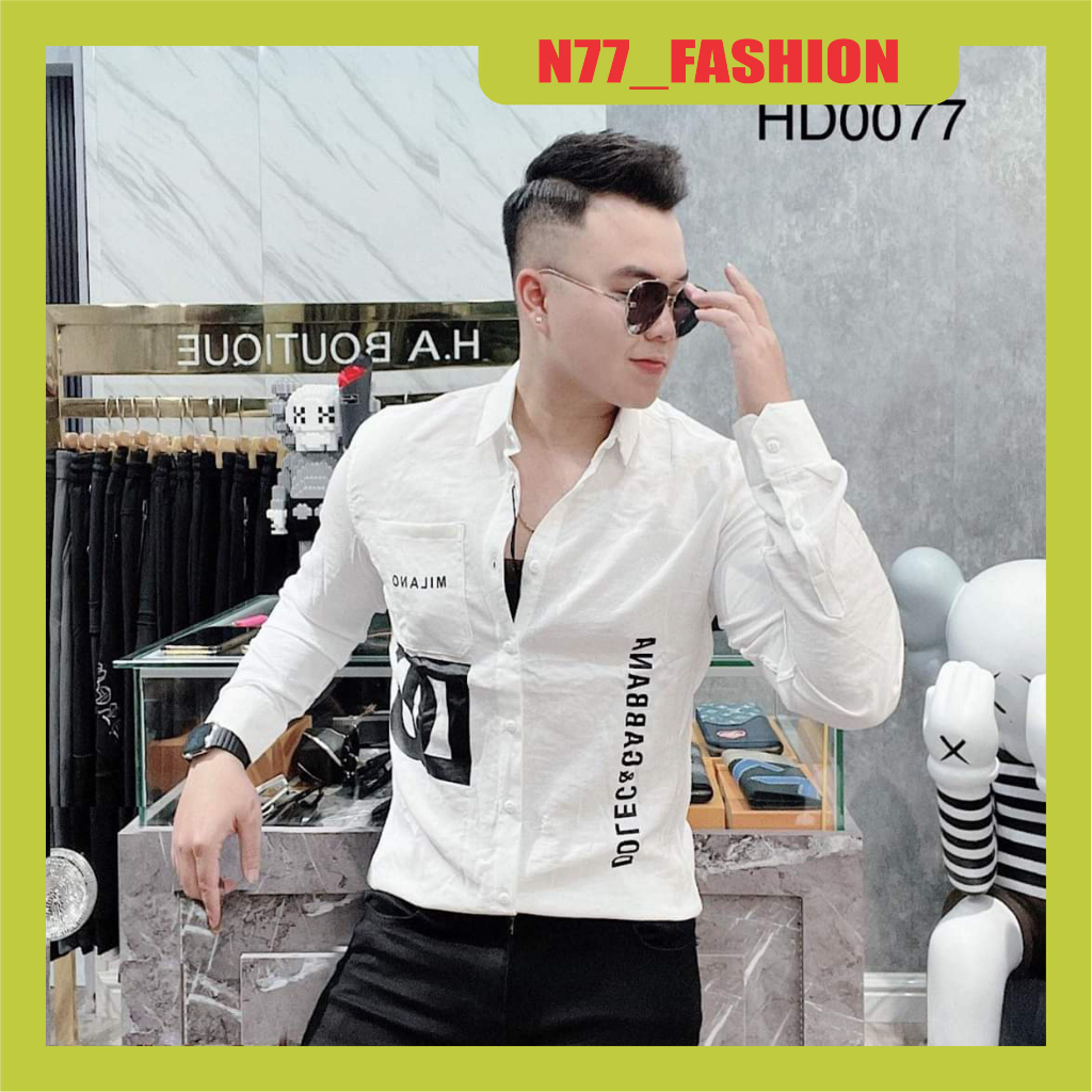 Áo sơ mi nam dài tay phối túi thật họa tiết sang trọng chất vải đũi dày dặn mẫu mới N77 FASHION