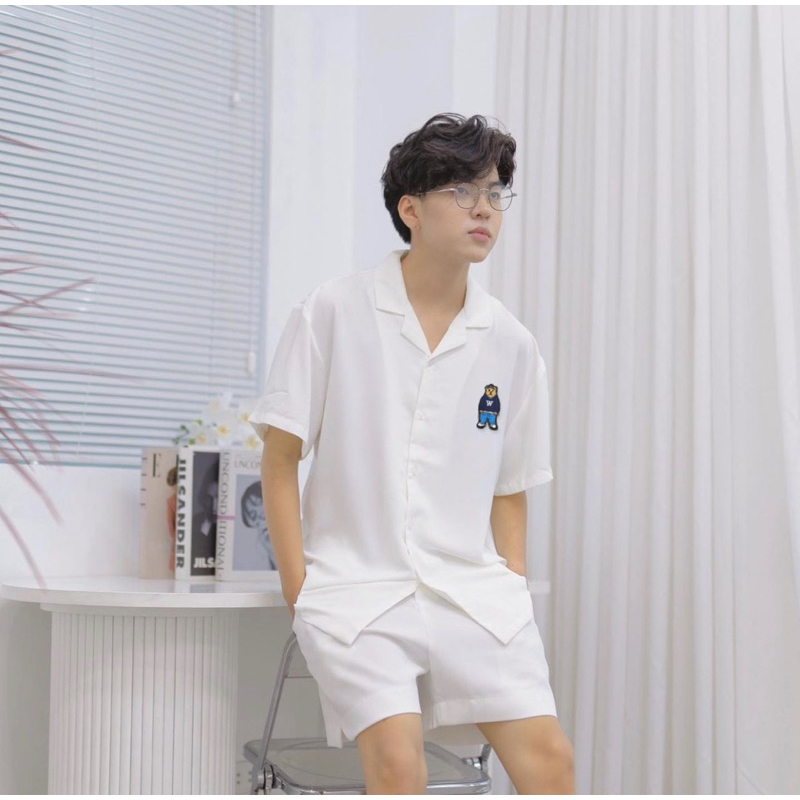 Sơmi Nam tay lỡ thêu gấu Bear