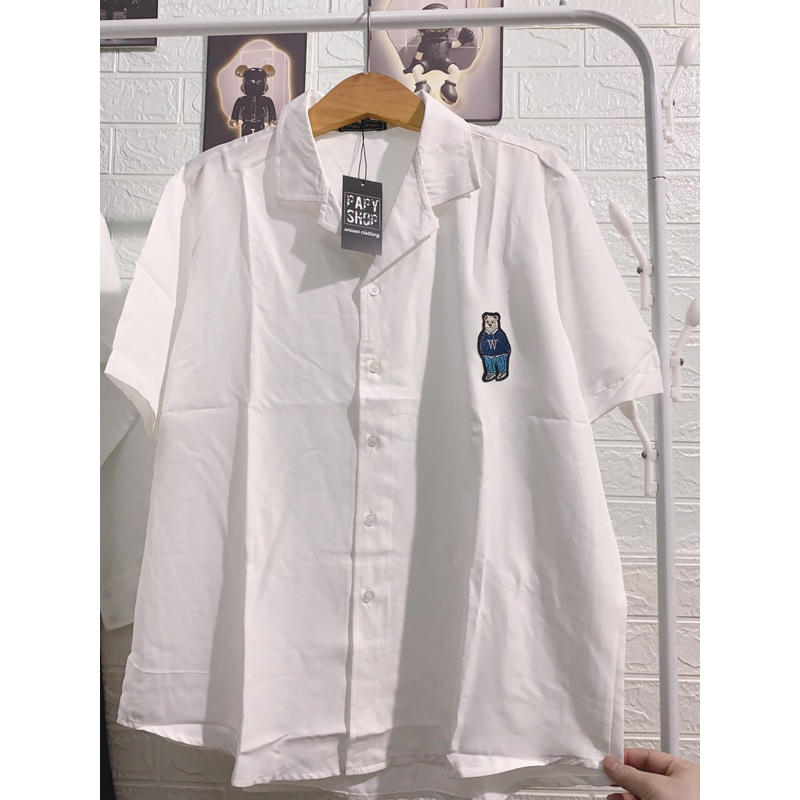 Sơmi Nam tay lỡ thêu gấu Bear