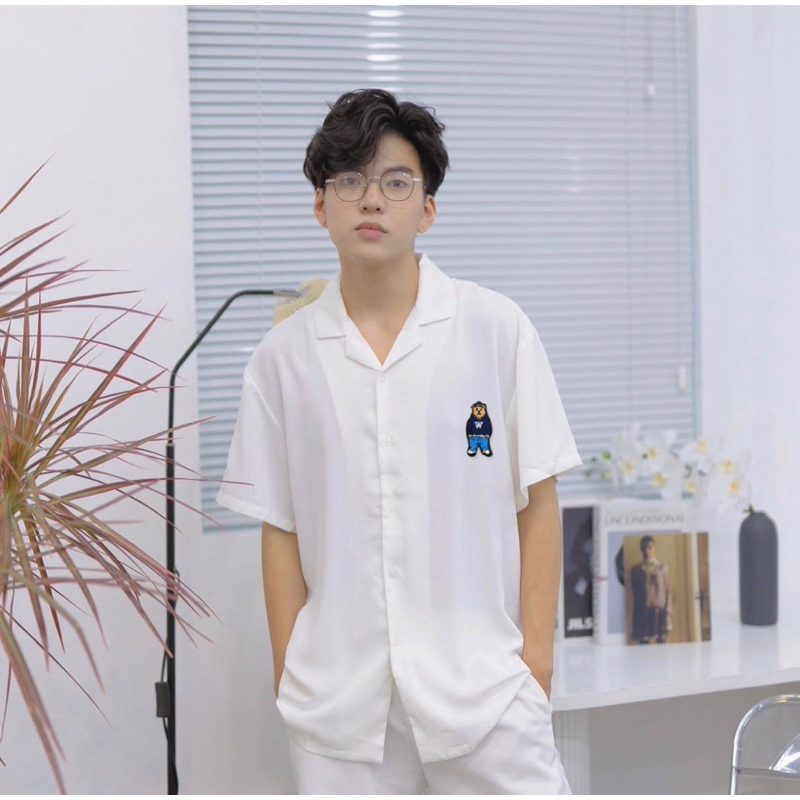 Sơmi Nam tay lỡ thêu gấu Bear