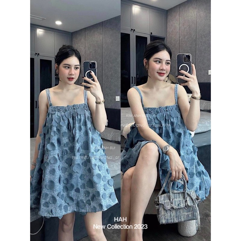 Váy Jean Hai Dây Đính Tim Siêu Xinh Mã DP1226