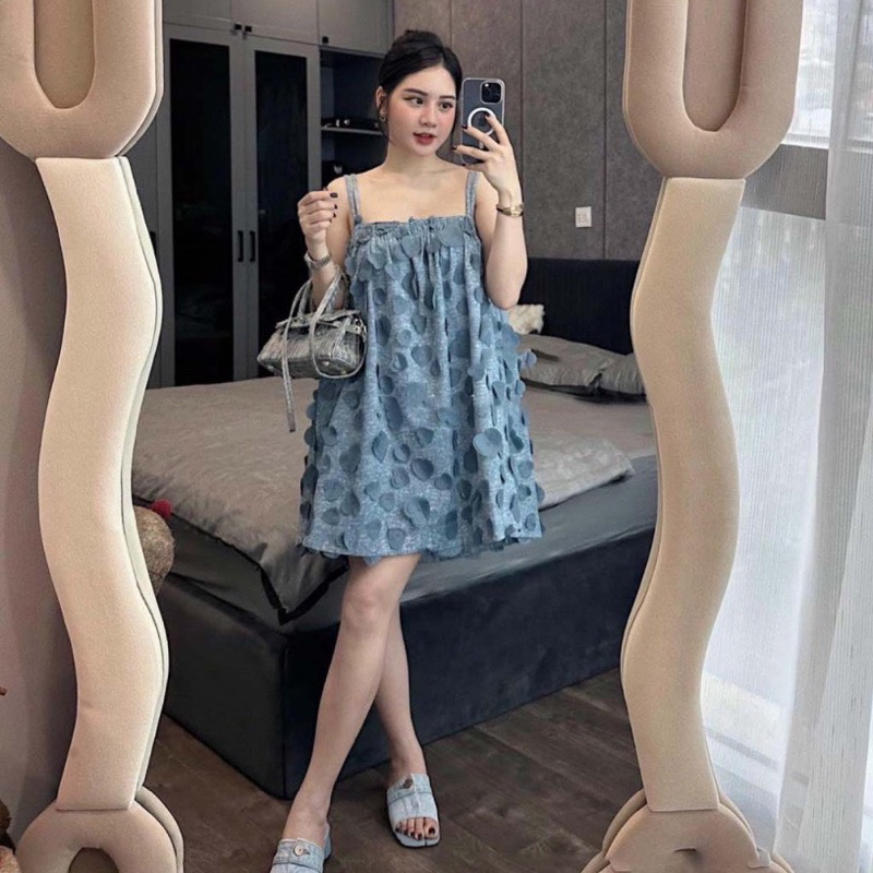 Váy Jean Hai Dây Đính Tim Siêu Xinh Mã DP1226