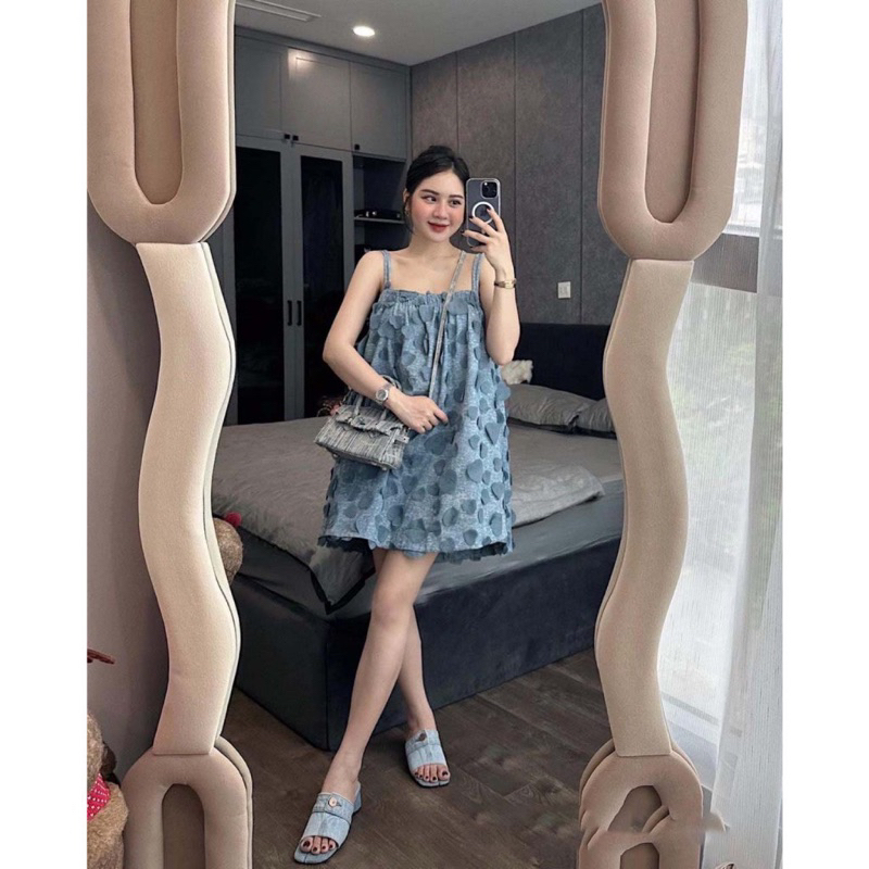 Váy Jean Hai Dây Đính Tim Siêu Xinh Mã DP1226