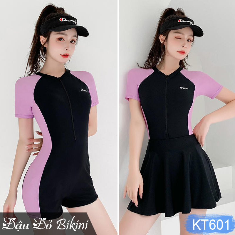 Đồ bơi nữ liền thân quần đùi kết hợp chân váy rời, vừa mặc khi bơi bể vừa dùng khi đi biển, thời trang trẻ trung | KT601