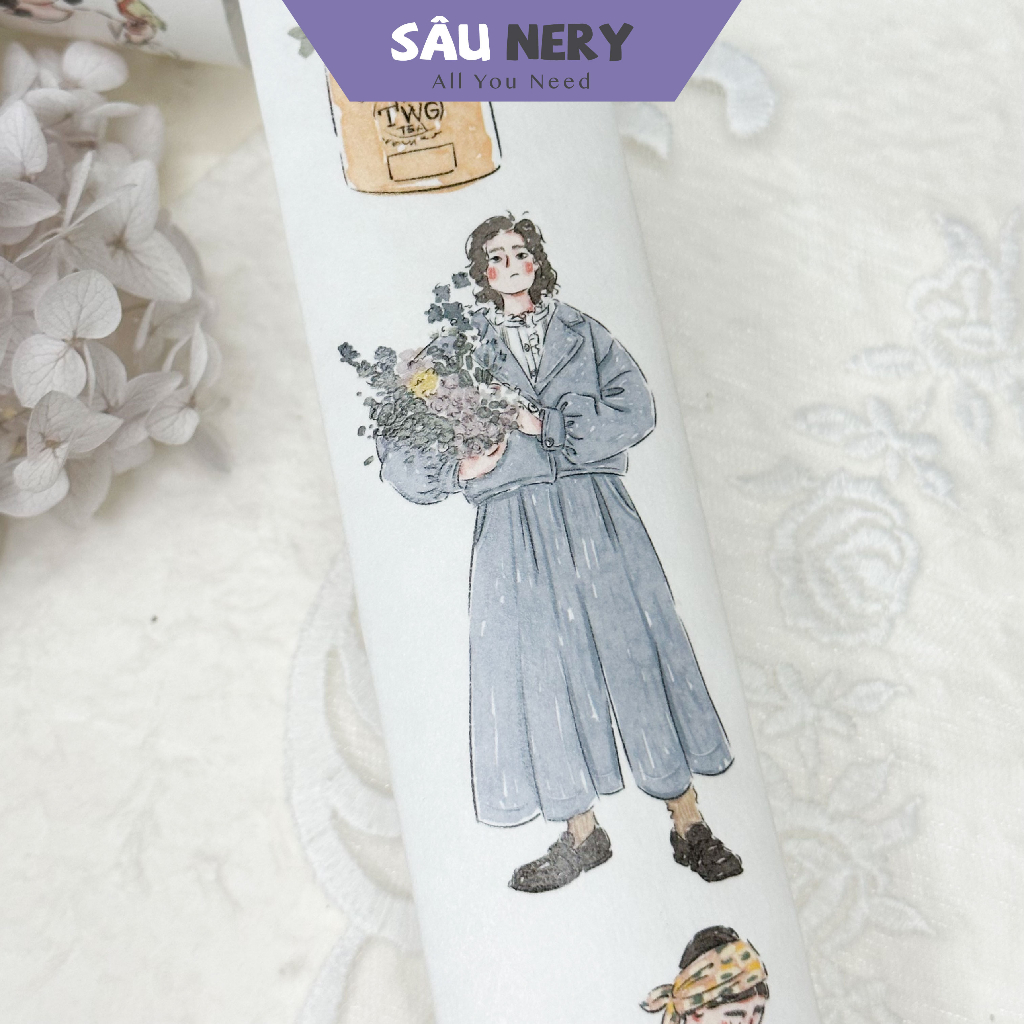 Saunery - Băng dán trang trí Washi tape cô gái tưới hoa - Soyi (100cm)