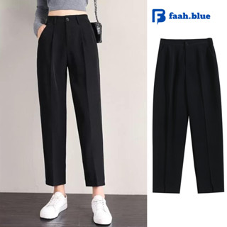  Quần tây nữ công sở lưng cao bigsize dáng đứng ống dài Chất vải trơn - Quần baggy đen cạp cao nữ mặc đi học sinh 